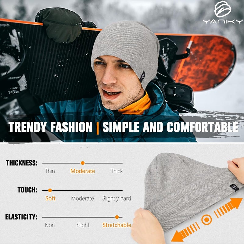 YANIKY Slouchy Beanie for Women, Mens Soft Cotton Beanie Hat, Double Layer Windproof Skull Cap for All Seasons - Image 4